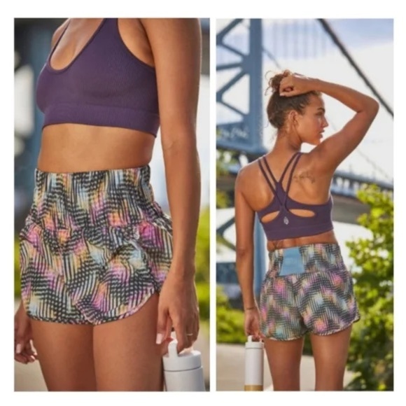 BLOGGER FAVE Free People Movement The Way Home Shorts Women's L Black Multi - Picture 1 of 10